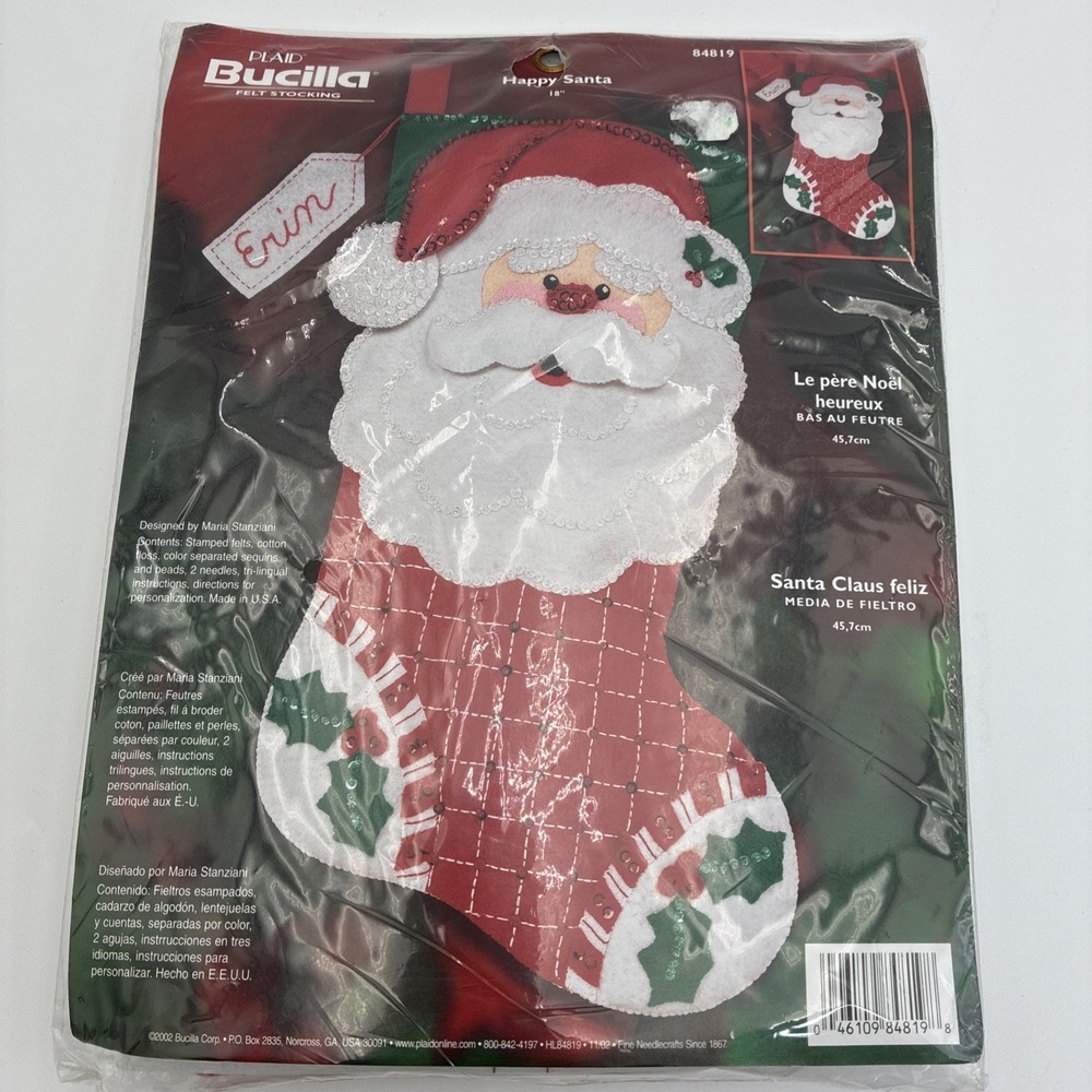 Bucilla Happy Santa 18" Felt Stocking Kit 84819 Maria Stanziani Vintage 2002 DIY